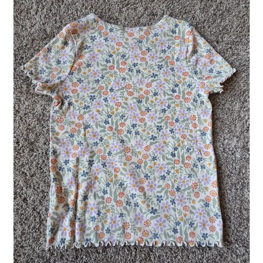 Girls Gap shimmer blue Sweater & Cat & Jack Floral Ribbed Tee Bundle-Sz 10-12